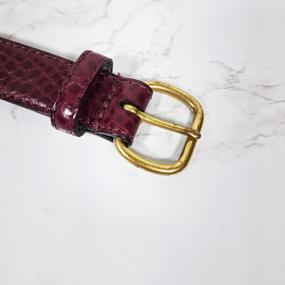 Croc Embossed Burgundy Leather Belt, Reptile Print - Picture 5 of 6
